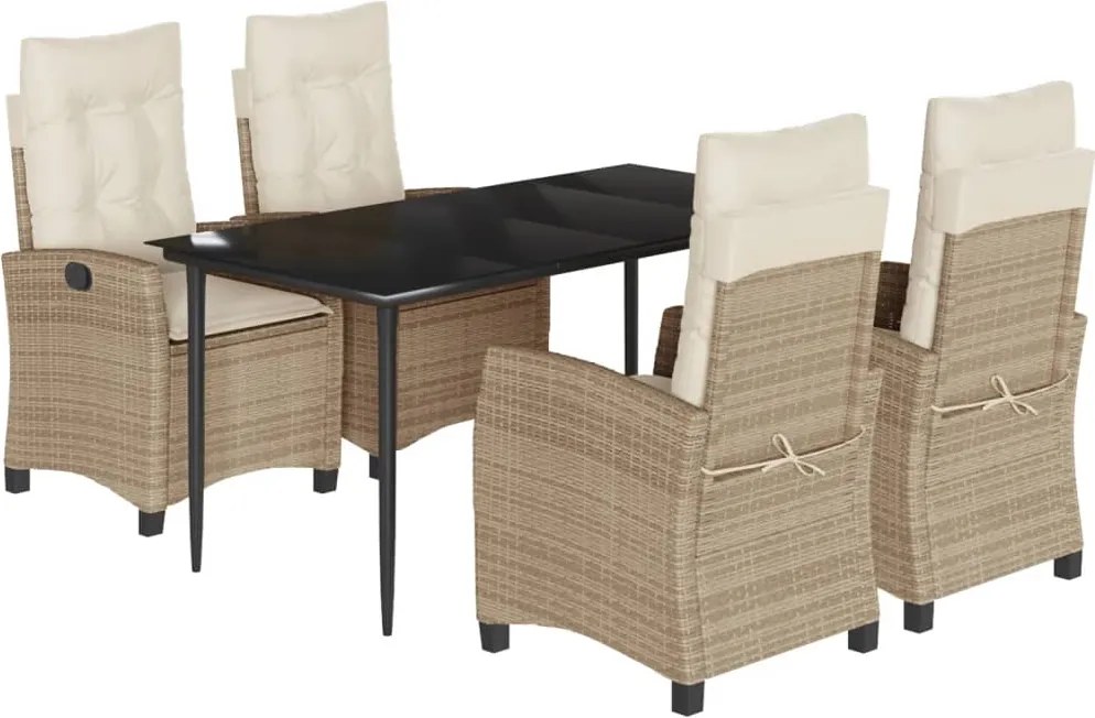 vidaXL 5 részes bézs polyrattan kerti étkezőgarnitúra párnákkal