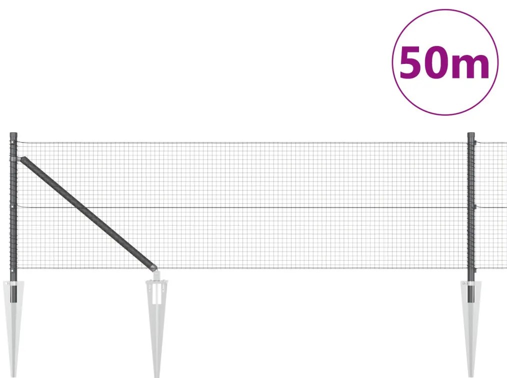 Hegesztett Huzalf Kerítés 13 Cölöpgyökér Szürke 0.4x50 m Acél
