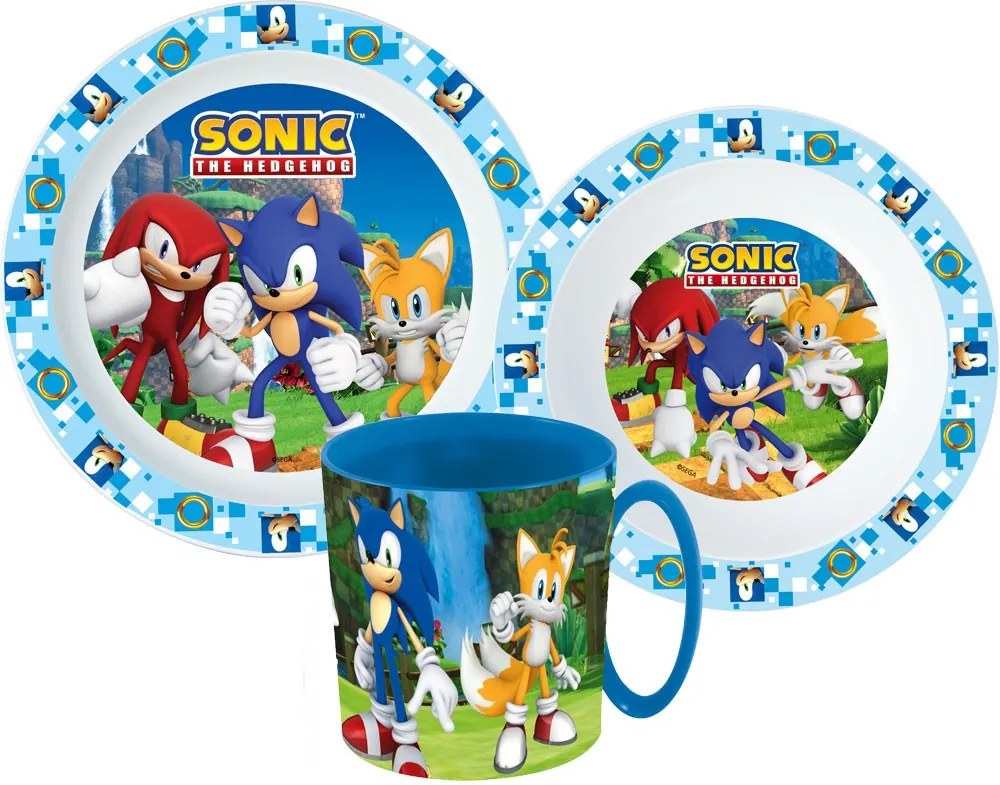 Sonic a sündisznó étkészlet, micro műanyag szett bögrével 350 ml