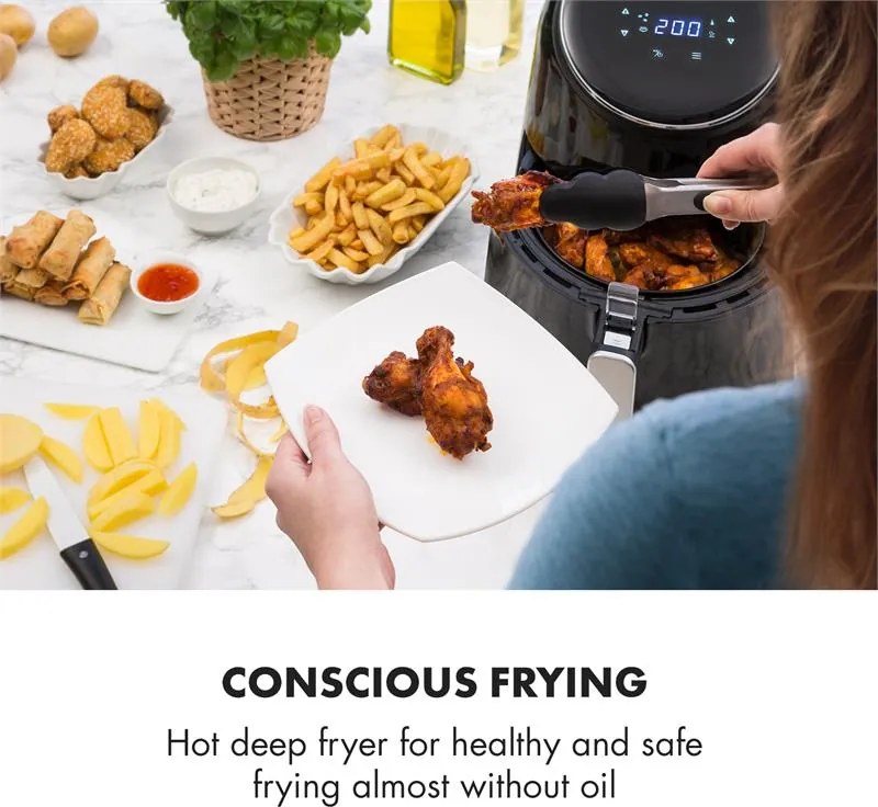 Klarstein AirVital, forrólevegős fritőz, 1300 W, 2,5 l, CeraPlus tapadásmentes felület, érintésvezérlés, fekete