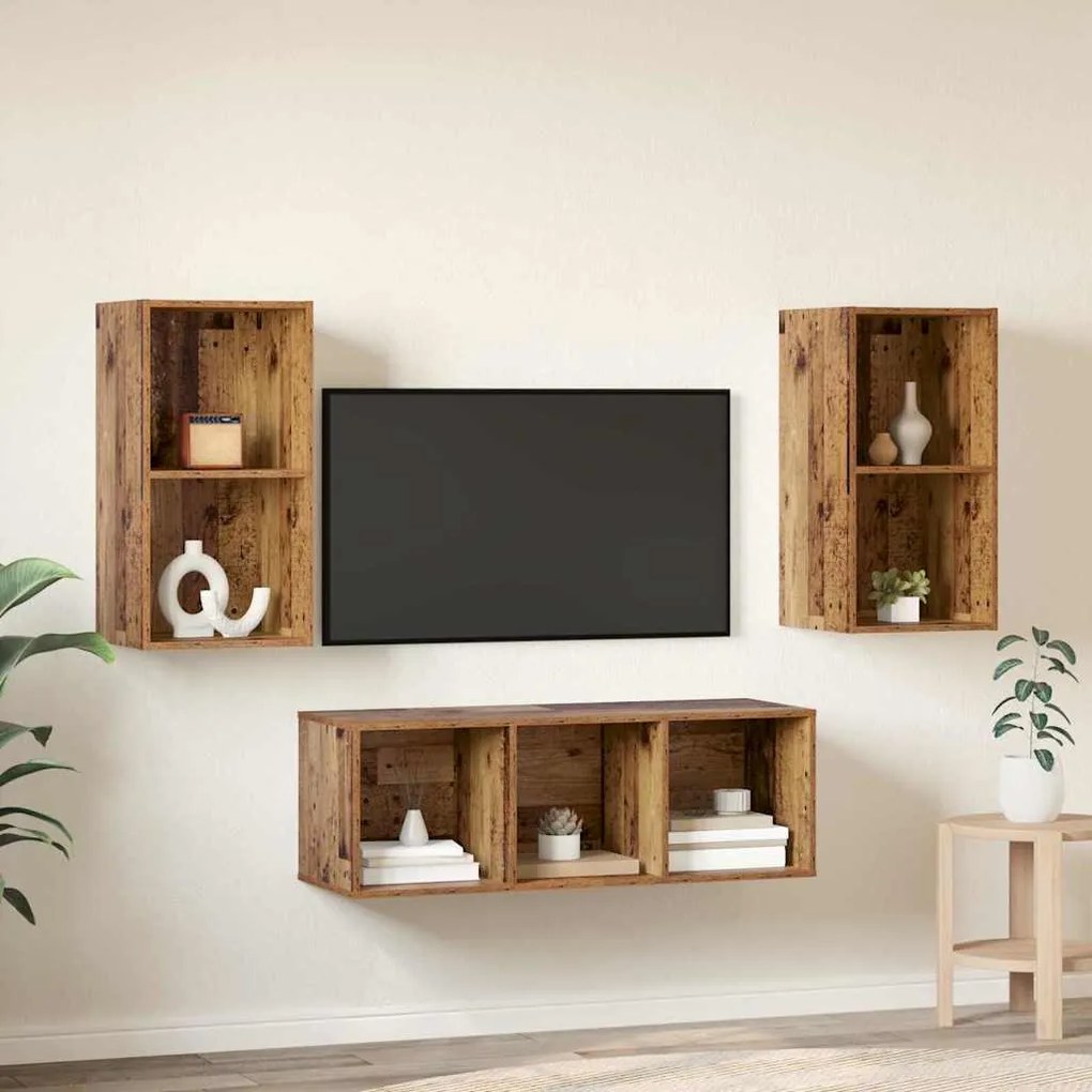 TV Szekrény Szett 3 pcs Régi fa 37 x 37 x 107 cm Faanyag
