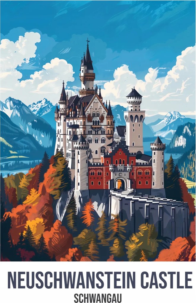 Poszter 40x60cm Neuschwanstein Castle, Schwangau