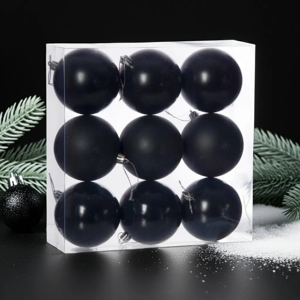 Fekete műanyag karácsonyi gömb szett 9x8cm