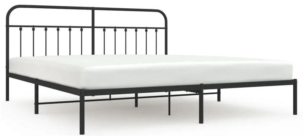 fekete fém ágykeret fejtámlával 200 x 200 cm