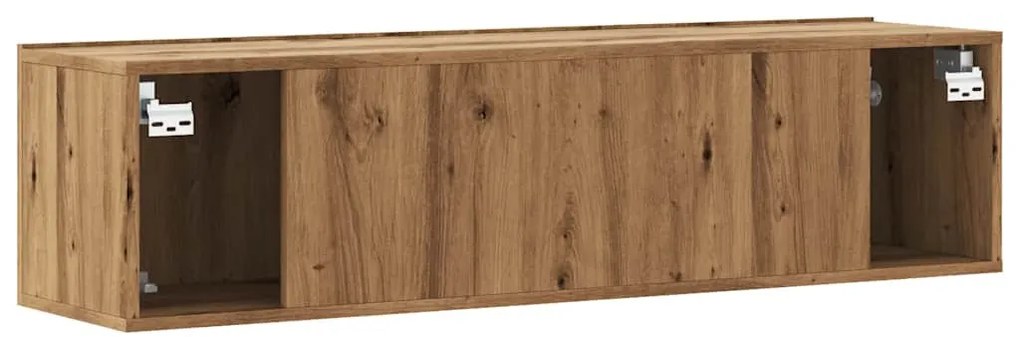 kézműves tölgy színű szerelt fa fali TV-szekrény 120x30x30 cm