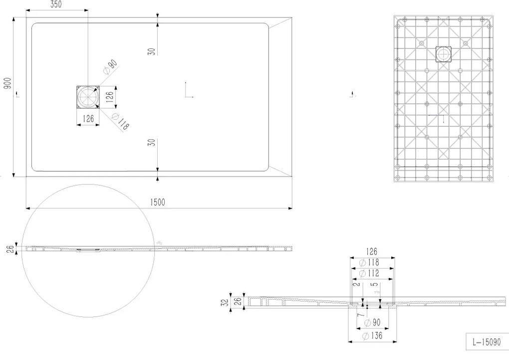 Erga Hyper, SMC zuhanytálca 150x90x2,6 cm + szifon, fehér matt, ERG-V06-SMC-9015S-WH