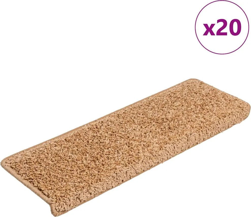 vidaXL 20 db lépcsőszőnyeg, 65 x 21 x 4 cm, bézs, téglalap alakú széllel
