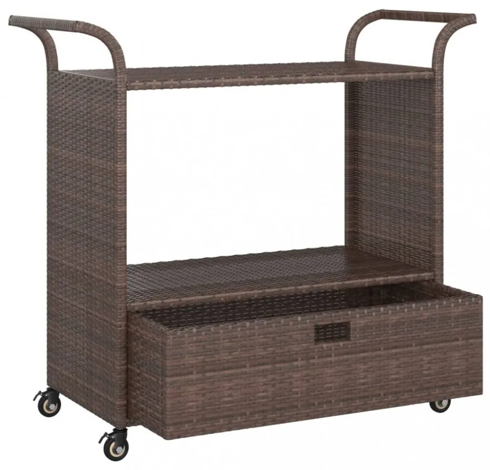 barna polyrattan bárkocsi fiókkal 100 x 45 x 97 cm