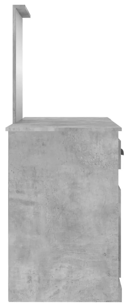 betonszürke fésülködőasztal tükörrel 130 x 50 x 132,5 cm