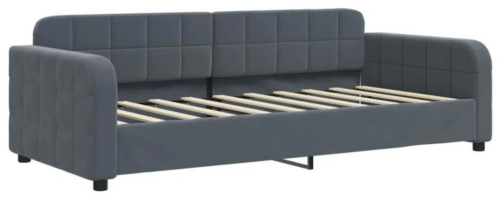 sötétszürke kihúzható bársony heverő fiókkal 90 x 190 cm