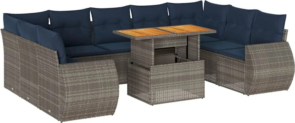 vidaXL 10 részes szürke polyrattan kerti ülőgarnitúra párnákkal