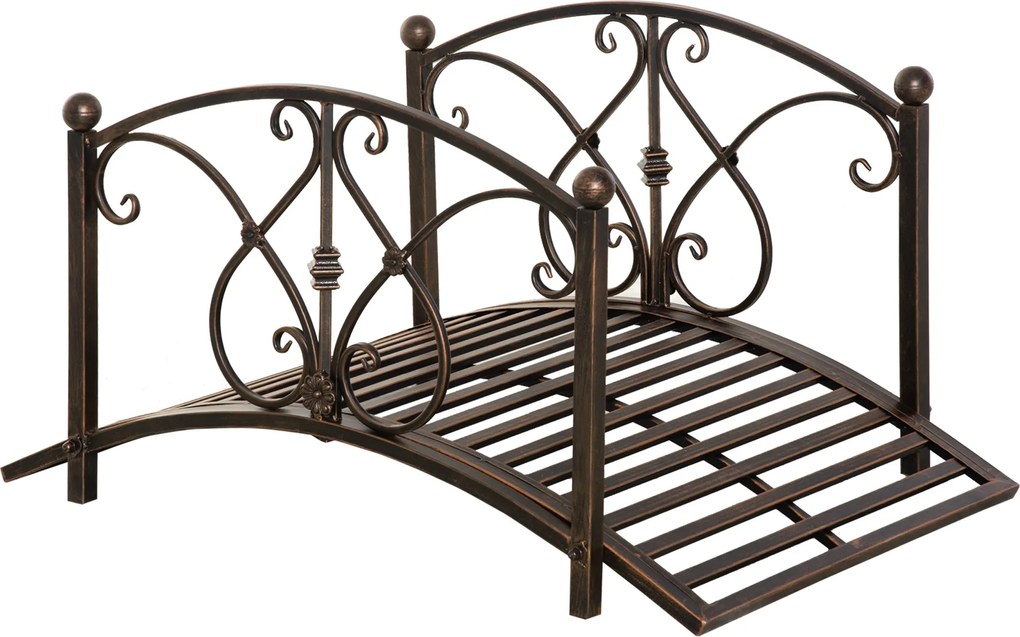 Outsunny Vintage Fém Kerti Híd, Dekoratív Híd Virágos Elemmel, 99x68x53cm, Bronz | Aosom