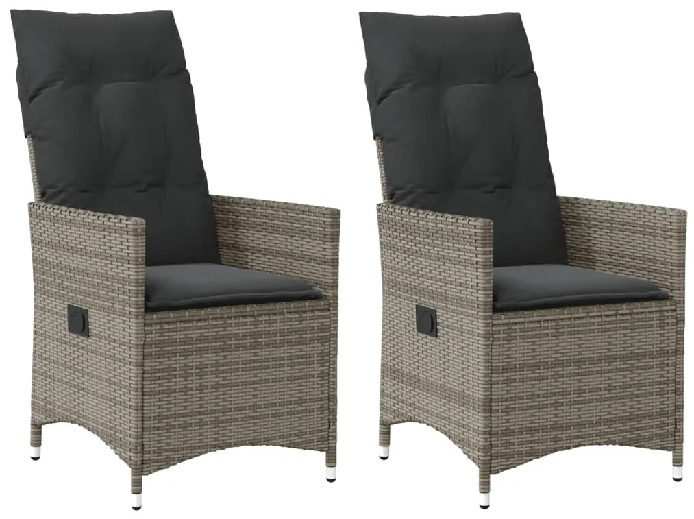 vidaXL 2 db szürke polyrattan dönthető kerti szék párnákkal