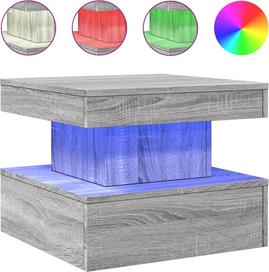 vidaXL szürke sonoma színű dohányzóasztal LED-lámpákkal 50x50x40 cm