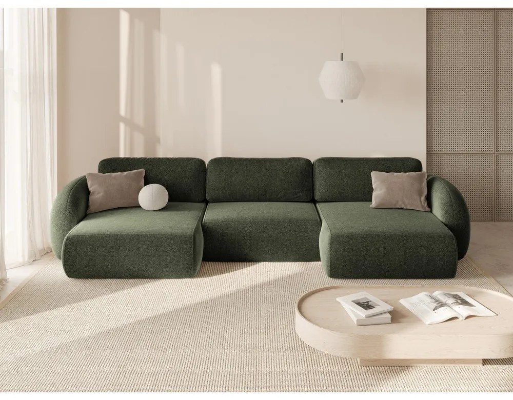 Zöld zsenília kinyitható-tárolóhelyes (U alakú) sarokkanapé Tonale – Cosmopolitan Design
