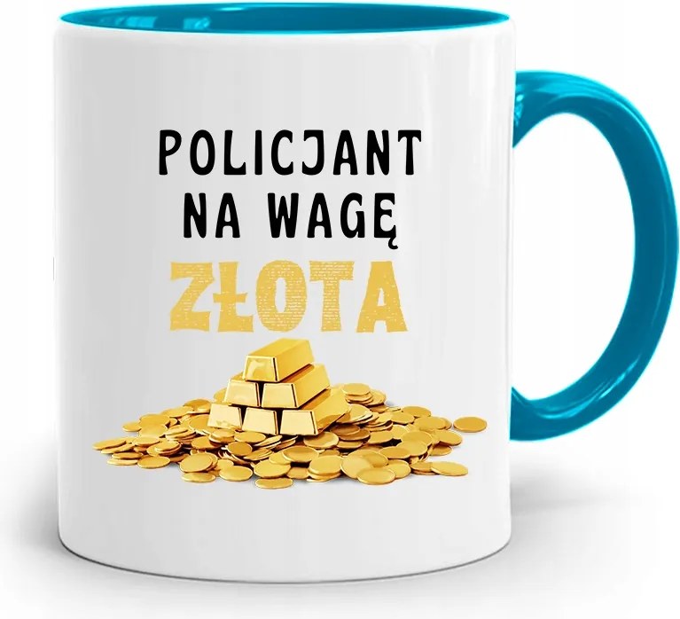 Kék Bögre Rendőrnek Arany Mérleggel, fényképes nyomattal