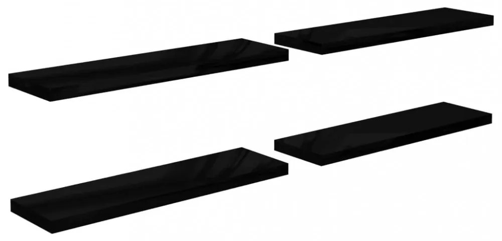 4 db magasfényű fekete MDF fali polc 90 x 23,5 x 3,8 cm