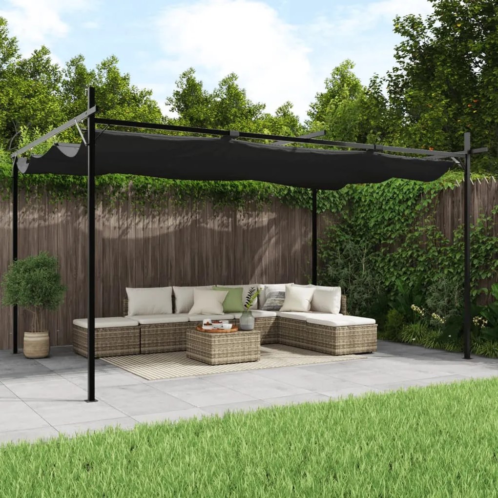 antracitszürke pergola behúzható tetővel 395 x 292 x 230 cm