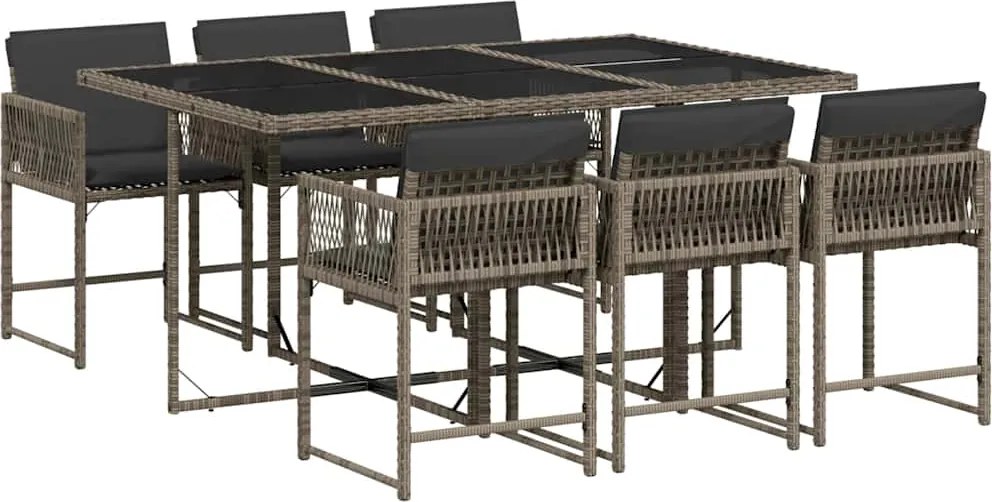 vidaXL 7 részes szürke polyrattan kerti étkezőgarnitúra párnával