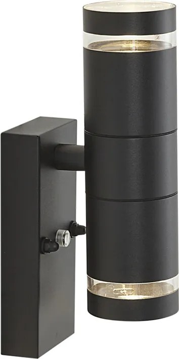 Modern fekete kültéri fali lámpa 2 égős IP44 alkonyatérzékelővel - Dubbla