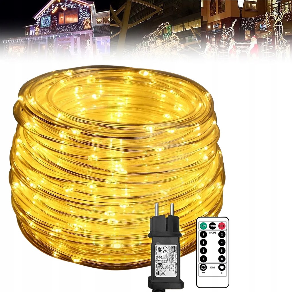 Fénytömlő 10m Led Karácsonyfa Lámpa Fehér Meleg 100LED távirányítóval