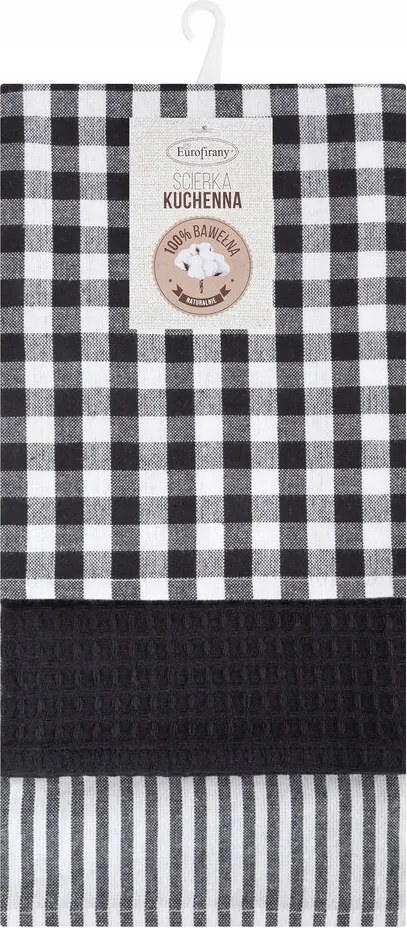 Konyhai törlőkendő szett 3 db-os Lucy 50x75 fekete fehér kockás ostya