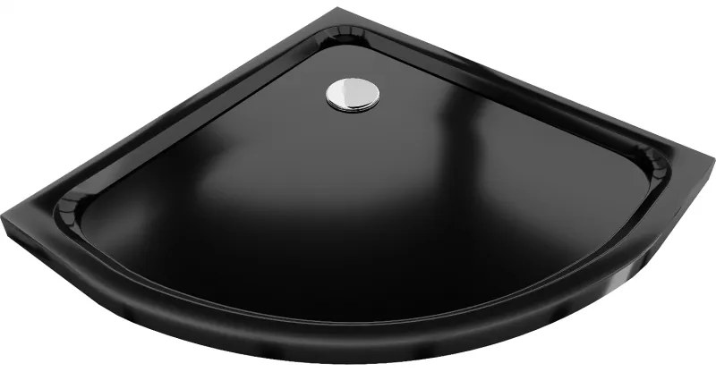 Mexen Flat félköríves slim zuhanytálca 70 x 70 cm, fekete, króm szifon - 41707070
