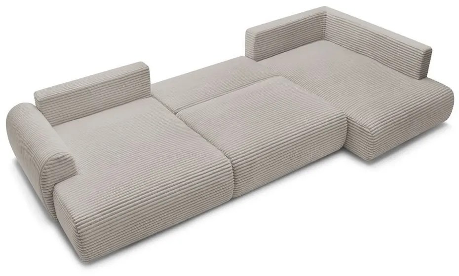 Világosszürkés bézs kordbársony kinyitható sarokkanapé (bal oldali-U alakú) Lucien – Bobochic Paris