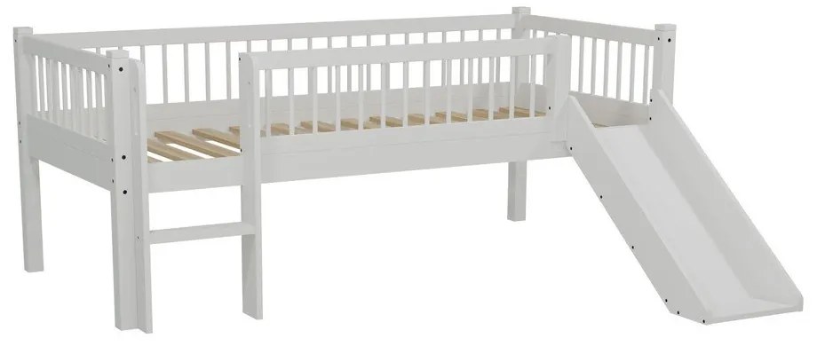 Fehér tölgyfa galéria gyerekágy csúszdával, ágyráccsal 90x200 cm Forrest – Vipack