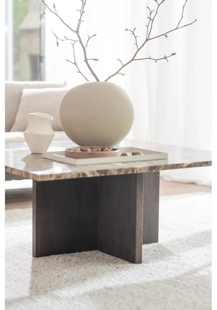 Barna-natúr színű márvány dohányzóasztal 90x90 cm Brooksville - Rowico