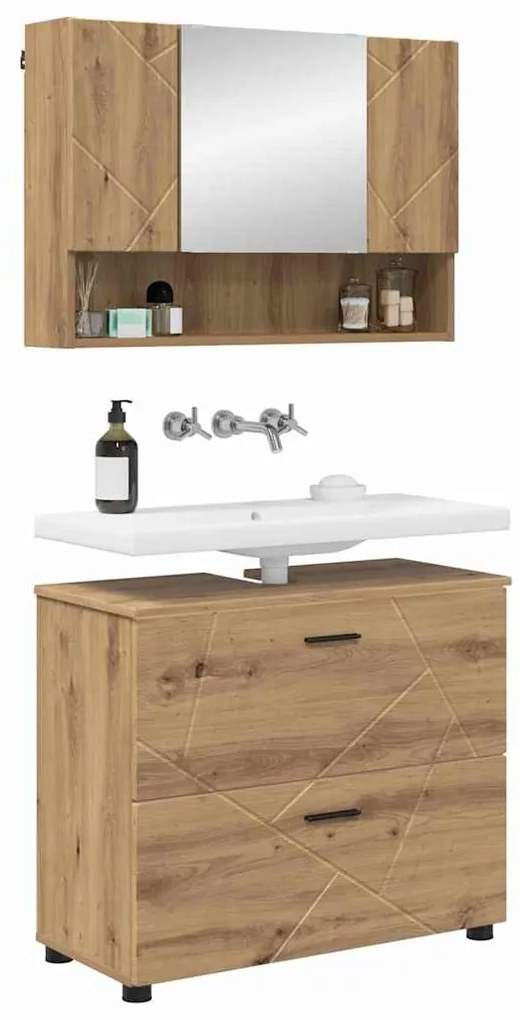 Fürdőszoba bútor szett 2 pcs kézműves tölgy 61 x 35 x 64 cm