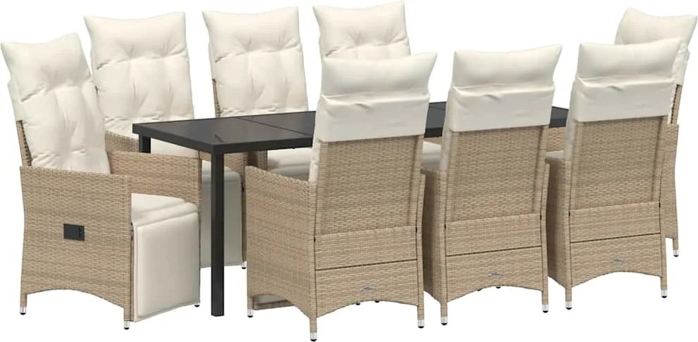 vidaXL Kert étkező szett párnával 9 pcs Bézs polirattan
