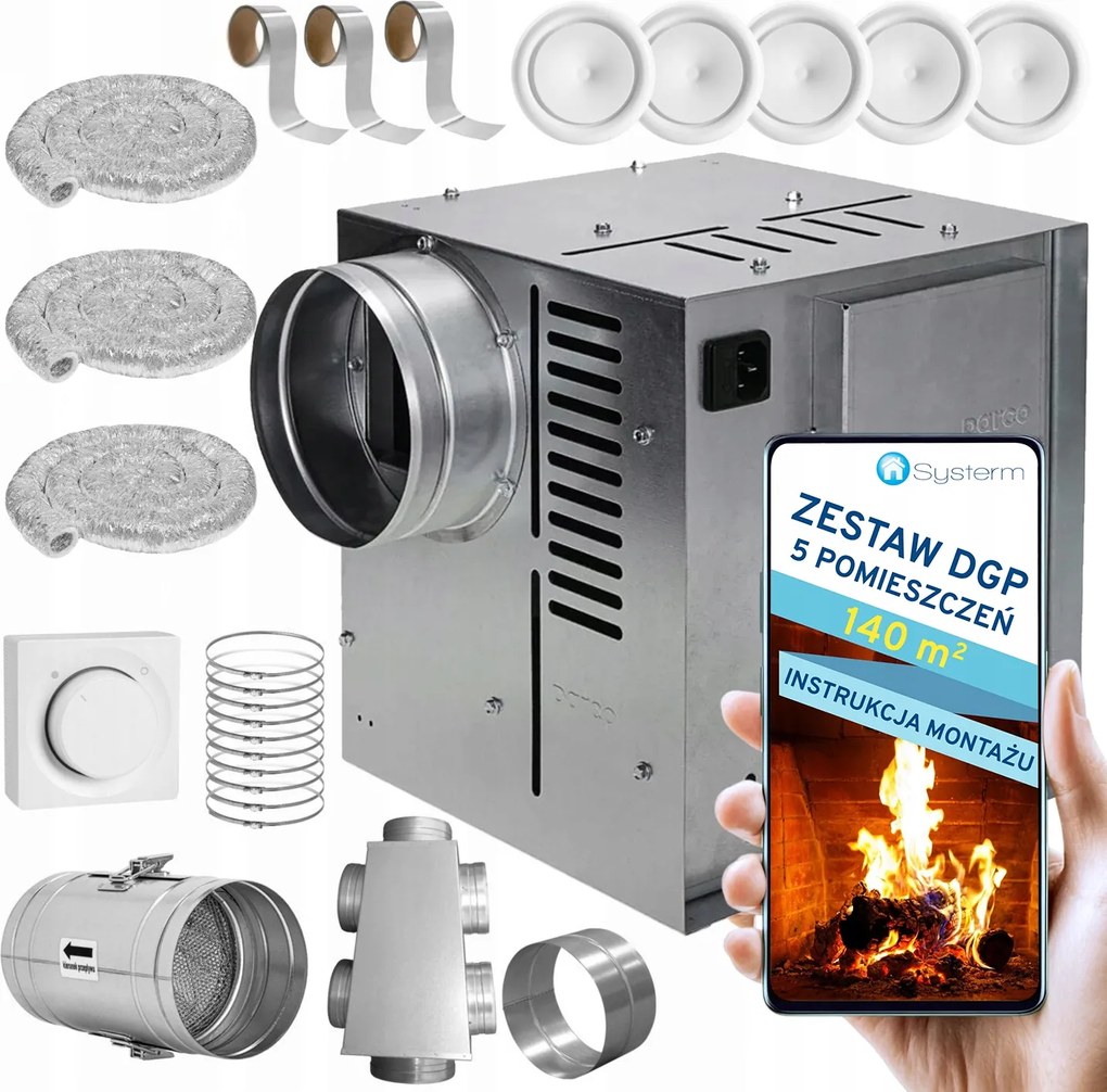 Kandalló Turbina Kandallóventilátor Szett Dgp 5 helyiség 140m2