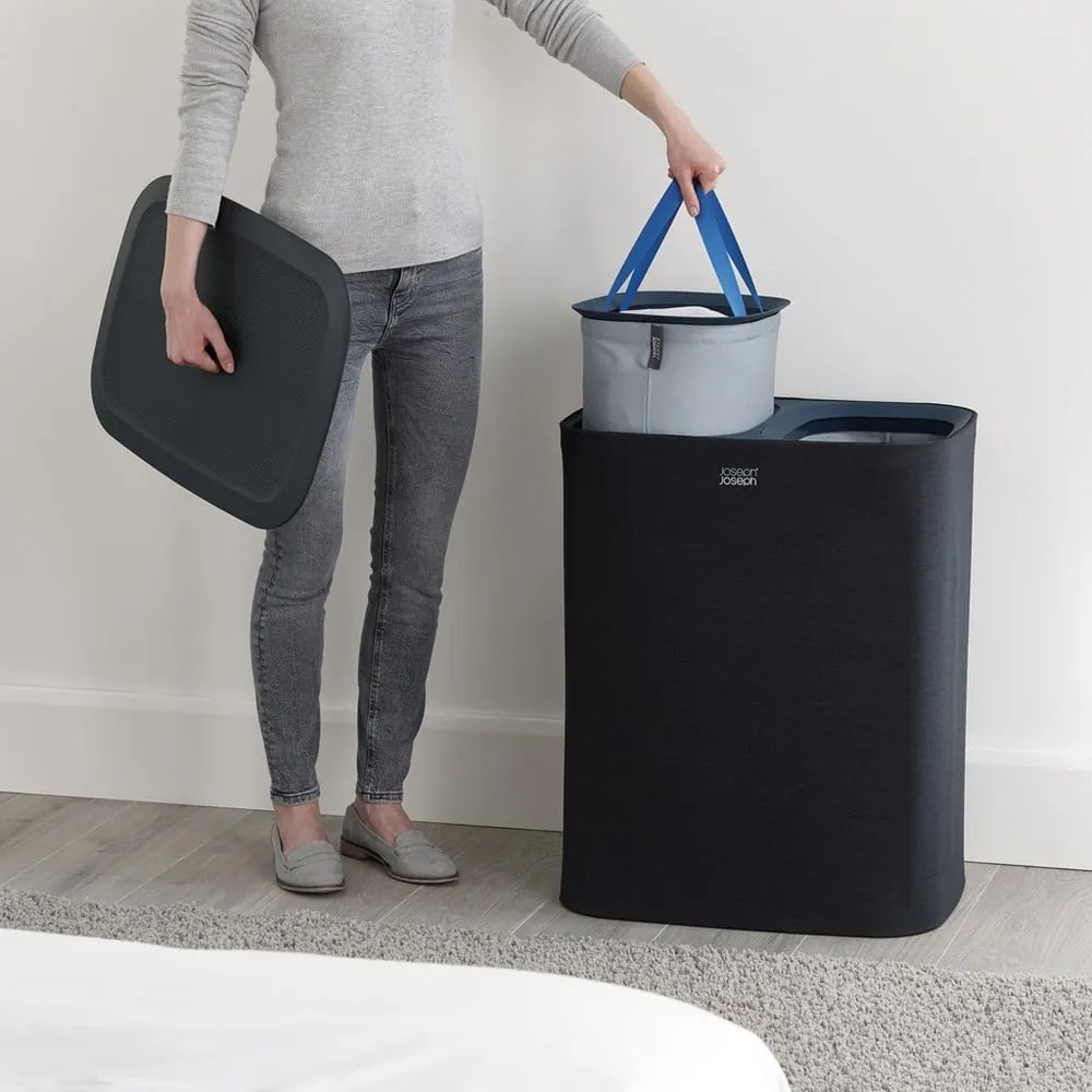 Antracitszürke textil-műanyag szennyeskosár 2x45 l Tota – Joseph Joseph