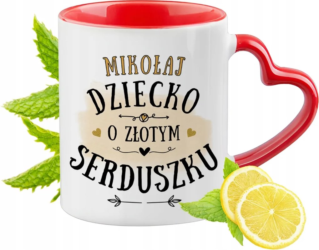 Piros bögre szív alakú füllel Mikulásnak Ajándék