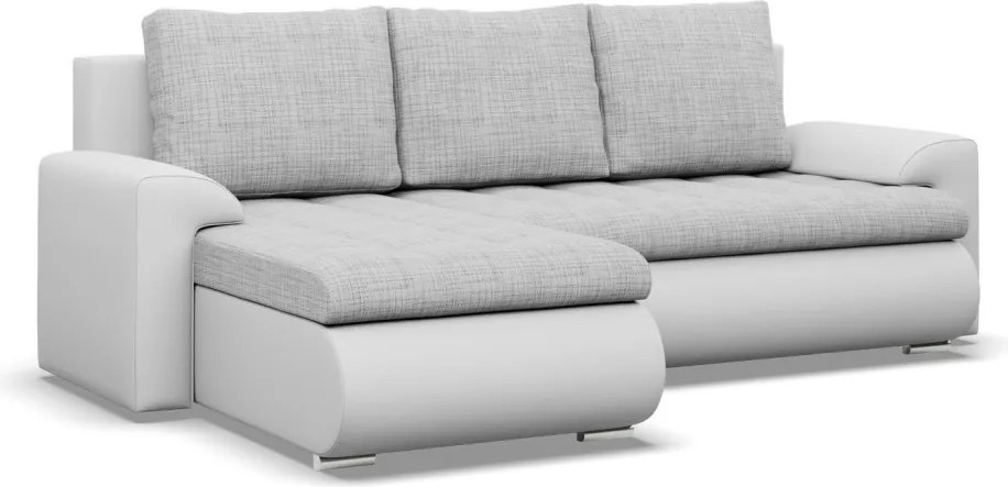 Tokio sarokkanapé, 2 ágyneműtartóval, fonott + műbőr, baloldali, szürke - fehér