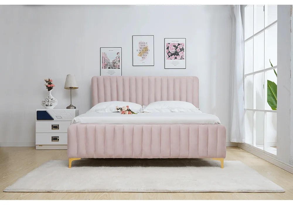 Franciaágy 180 cm Keira (rózsaszín) (ágyráccsal). 1029702