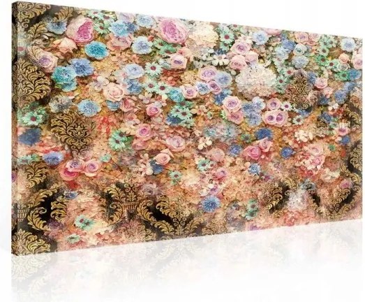 Vászonkép 60x40 virágos fali csokor arany barokk vintage romantika dekoráció