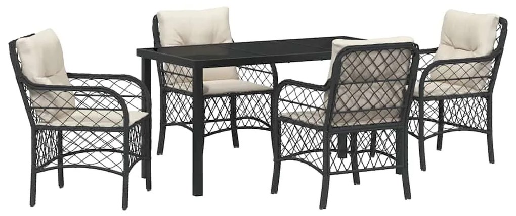 vidaXL Kert étkező szett párnával 5 pcs Fekete polirattan