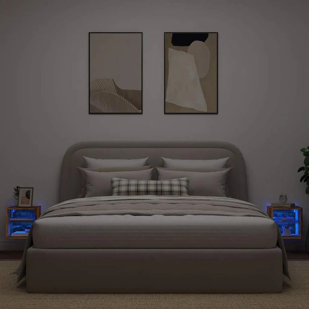 2 db antik fa fali TV-szekrény LED-világítással 30x28,5x30 cm