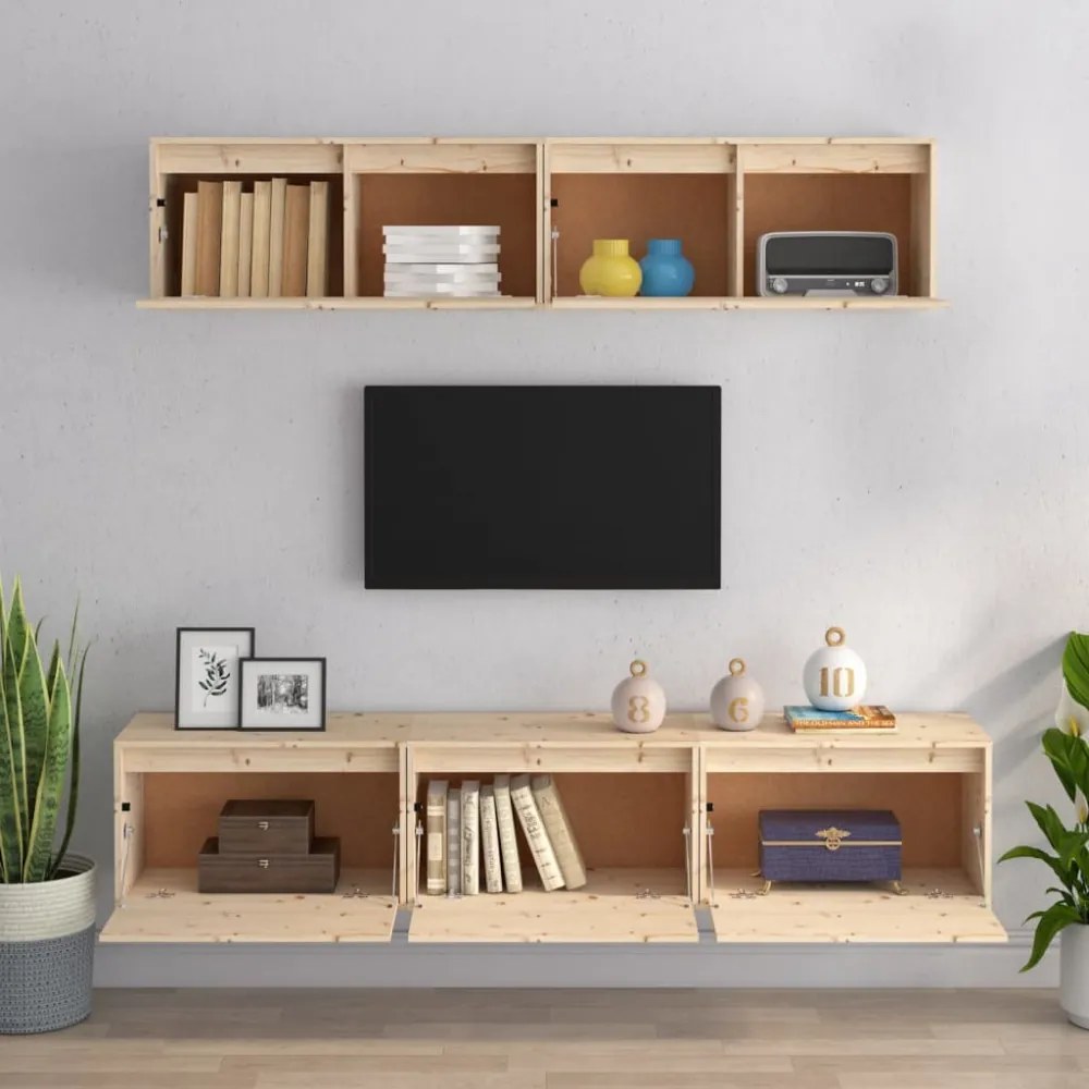 5 darabos TV szekrény szett tömör fa fenyő