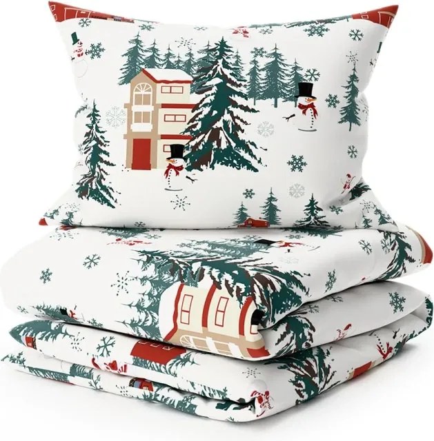 Flanel ágynemű SNOWY HOUSES fehér Ágyneműhuzat mérete: 70 x 90 cm | 140 x 200 cm