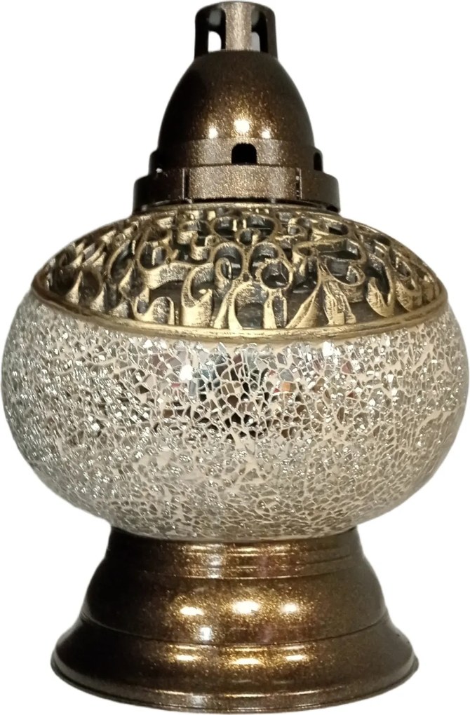 Műanyag Mécses Lámpás Ólomüveg Hatású Karafa MIDI Váza Arany Színű 30 cm