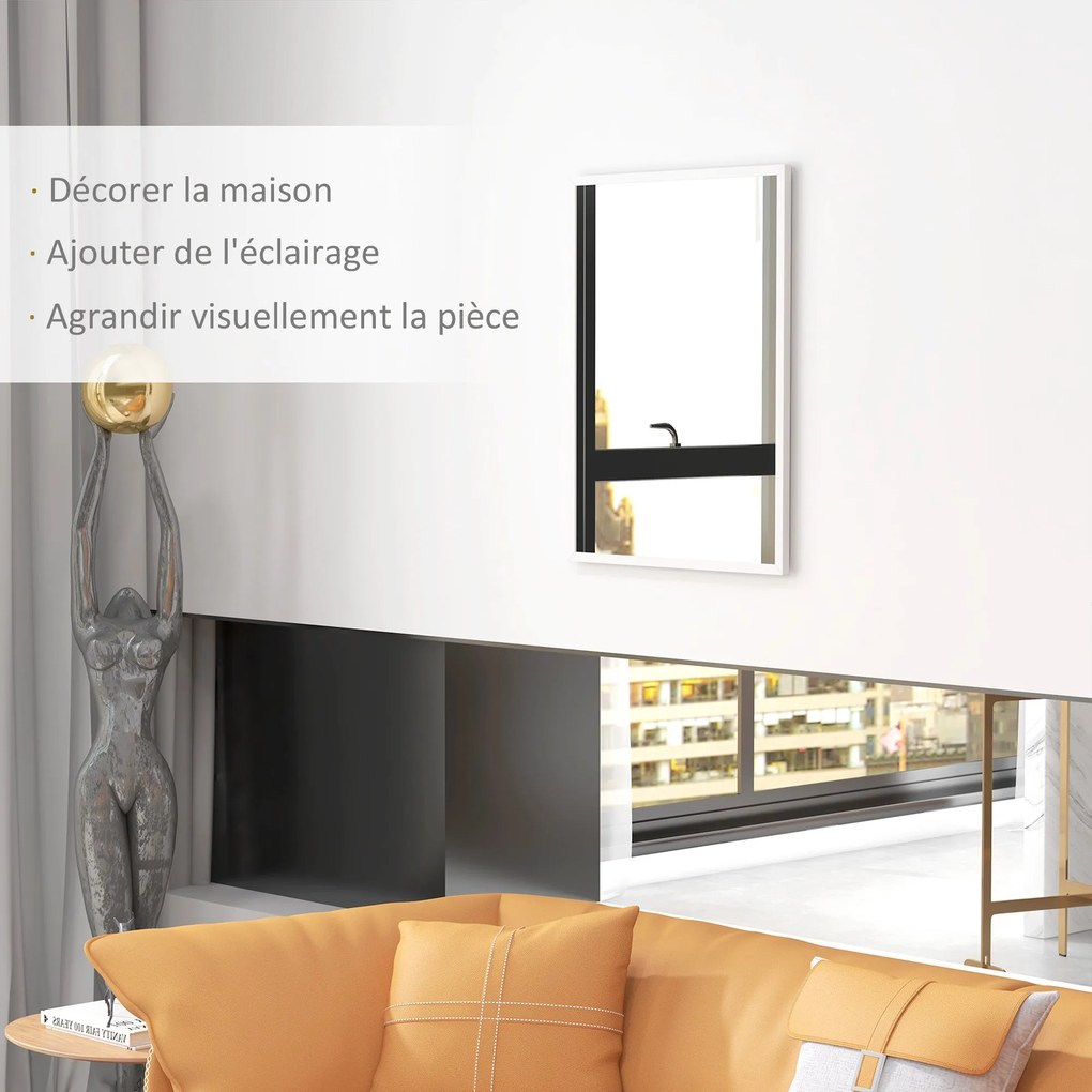 HOMCOM 60 x 80 cm-es Téglalap alakú Fali Tükör, MDF Keret, ideális fürdőszobába, nappaliba vagy hálószobába, fehér | Aosom