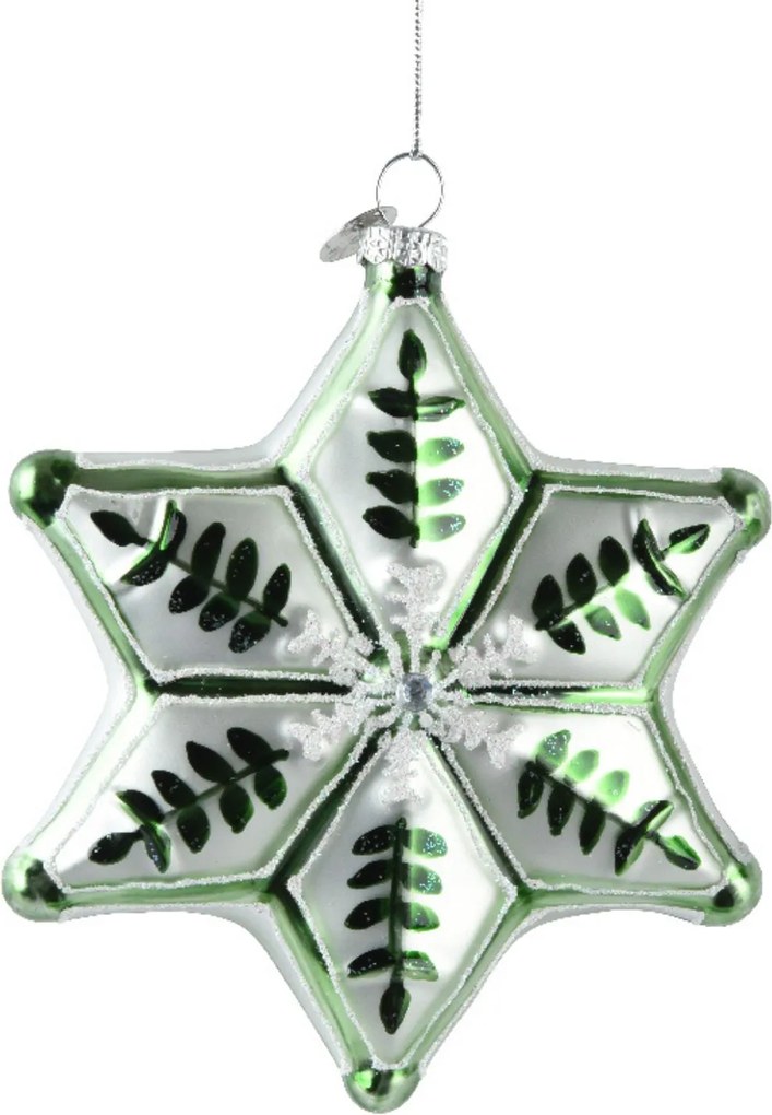 Üveggömb csillag zöld mintával 11,8cm