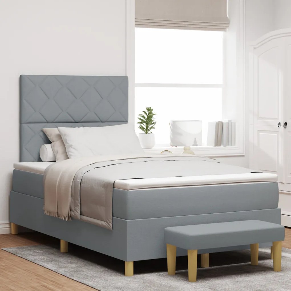 Box Spring Ágy matraccal és paddal Világosszürke 120x190 cm Szövet
