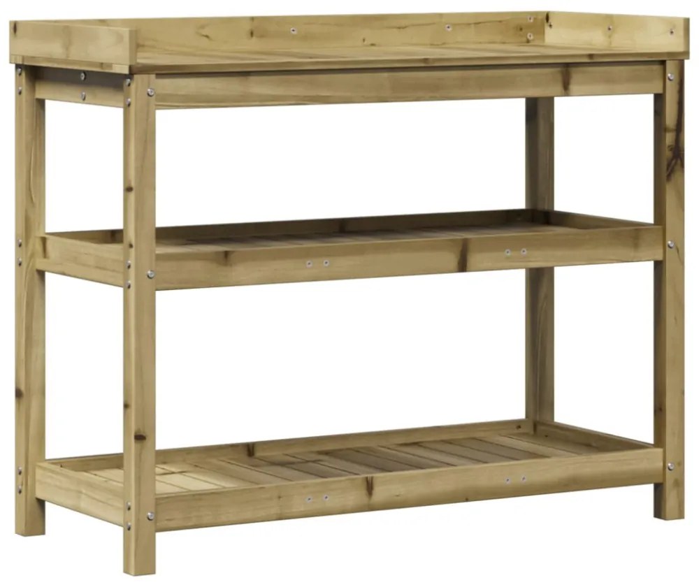 impregnált fenyőfa ültetőasztal polcokkal 108 x 45 x 86,5 cm