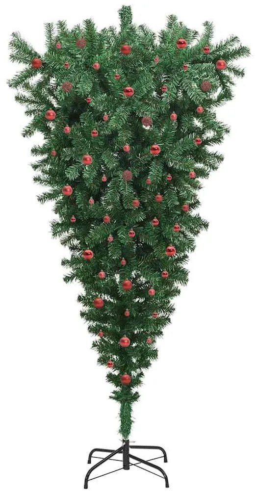 Fejjel lefelé álló műfenyő, előre világítva, gömbdíszes szett