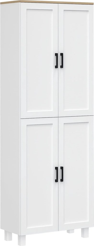 HOMCOM Konyhai Szekrény, Konyhai Segédbútor Ajtókkal és Állítható Polcokkal, Döntésgátlóval az Étkezőbe és Nappaliba 60x30x171 cm Fehér | Aosom