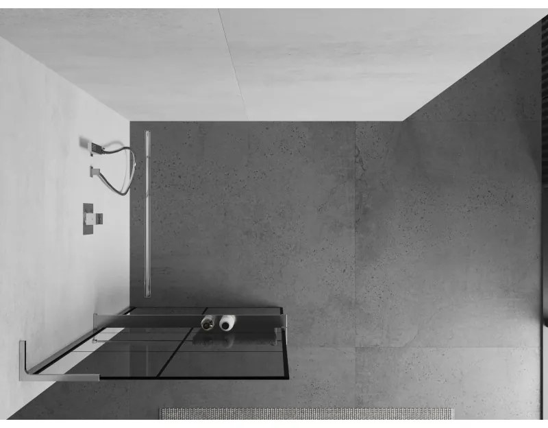 Mexen Kioto+ L, Walk-In zuhanyparaván polccal és akasztóval 80 x 200 cm, 8 mm átlátszó üveg fekete mintás, króm profil, 800-080-123-01-77